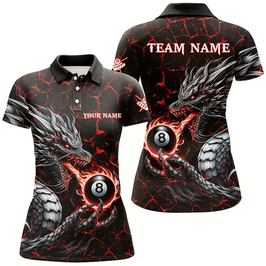 Goofygearprints Personalized Dragon 8 Ball Pool Lightning Custom Red Women Billiard Shirts, Cool Team Billiard Jersey