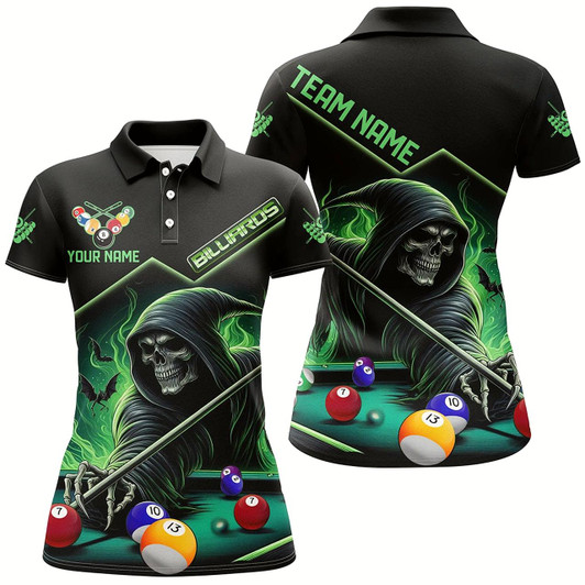 Goofygearprints Funny Green Death Skeleton Play Pool Custom 3D Printed Billiard Shirts For Women Billiard Jerseys
