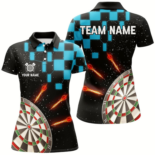 Goofygearprints Personalized Blue Checkerboard Darts Shirts For Women Custom Dart Board Darts Team Jerseys