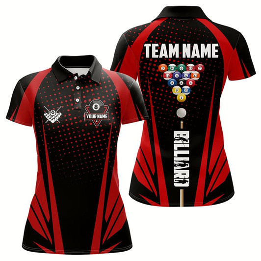 Goofygearprints Black And Red Billiard Jerseys For Women Custom 8 Ball Pool Sport Billiard Team Shirts Short Sleeve