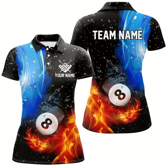 Goofygearprints Personalized Fire And Water 8 Ball Pool Ladies Billiard Shirts Custom 3D Billiard Jerseys For Women