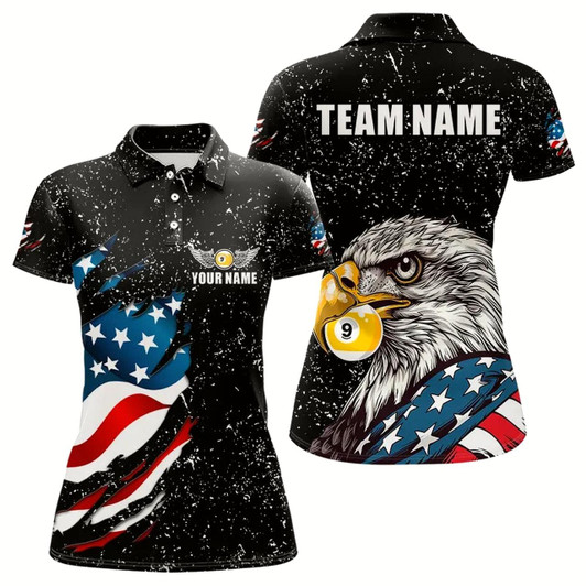 Goofygearprints Black Grunge Eagle American Flag Custom 9 Ball Pool Women'S Billiard Shirts, Billiard Team Jerseys
