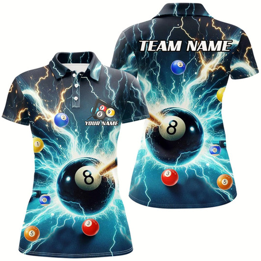 Goofygearprints Blue Thunder Lightning Strike 8 Ball Women Billiard Shirts Custom Billiard League Pool Team Jerseys Style 2