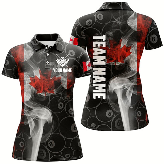 Goofygearprints Personalized Vintage Smoke Canadian Flag Billiard Polo Shirts For Women, Custom 8 Ball Pool Jerseys Style 3