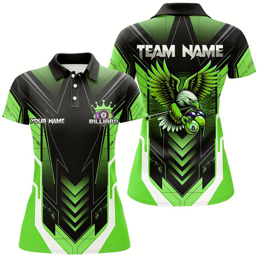 Goofygearprints Personalized Funny Eagle Billiard Shirts For Women Custom Name Green Billiard Balls Sports Jerseys Style 2