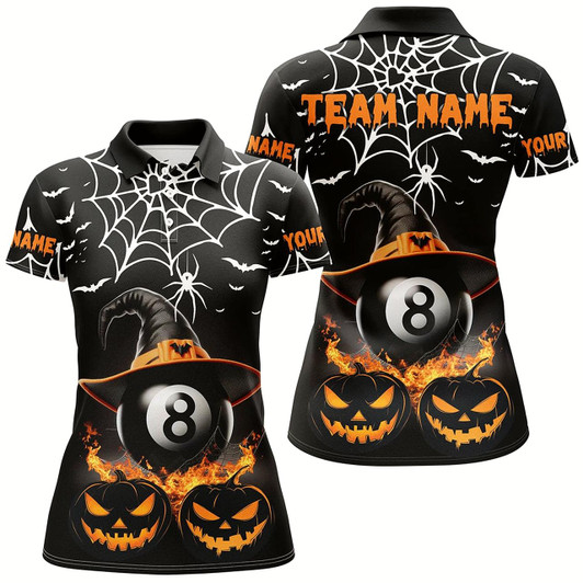 Goofygearprints Personalized Halloween 8 Ball Pool Funny Pumpkin Billiard Shirts For Women, Halloween Billiard Gifts