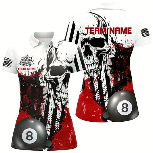 Goofygearprints Personalized Red Grunge Skull Billiards Shirts For Women Custom Retro Billiard Team Jerseys Attire Style 2