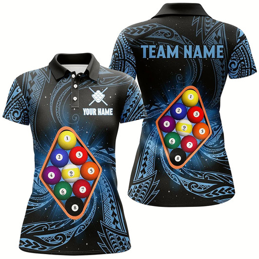 Goofygearprints Personalized Blue Tribal Pattern 9 Ball Billiard Shirts For Women, 9 Ball Pool Billiard Jerseys Style 2