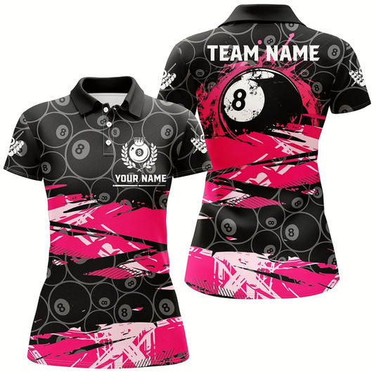 Goofygearprints Personalized Custom Pink Grunge Billiard 8 Ball Jerseys Shirts For Women, Billiard Pool Player Gifts Style 3