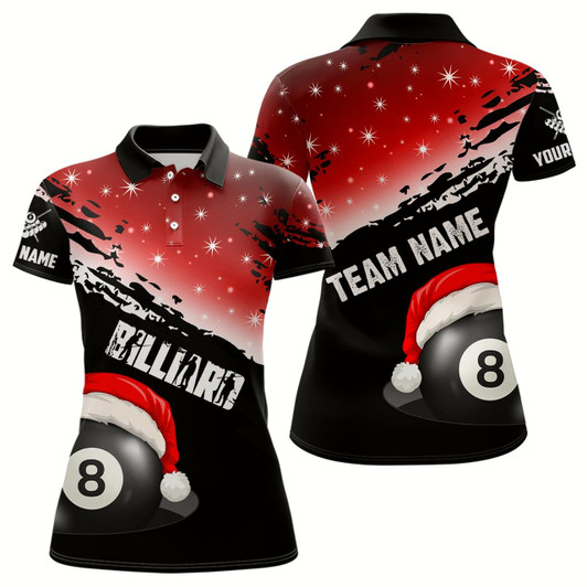 Goofygearprints Black And Red Christmas Funny Santa 8 Ball Pool Billiard Shirts For Women Custom Xmas Billiard Jersey