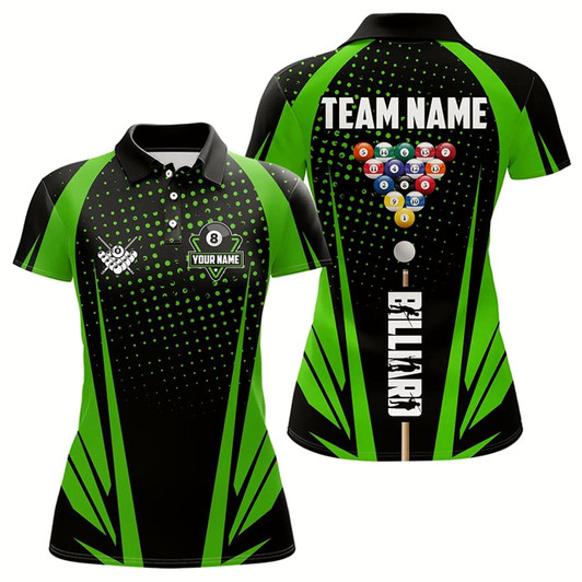 Goofygearprints Black And Green Billiard Jerseys For Women Custom 8 Ball Pool Sport Billiard Team Shirts Short Sleeve