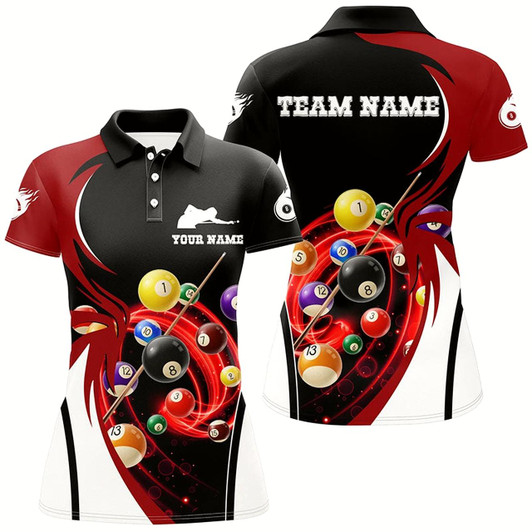 Goofygearprints Personalized Billiard Balls 8 Ball Pool Flame Red Billiard Polo Shirts For Women, Billiard Jerseys Style 1