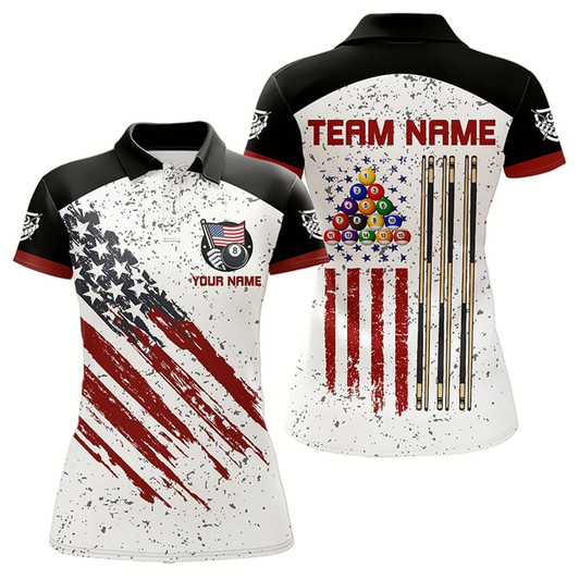 Goofygearprints Black White Grunge American Flag Custom Billiard Shirts For Women, Patriotic Team Player Pool Jerseys Style 3