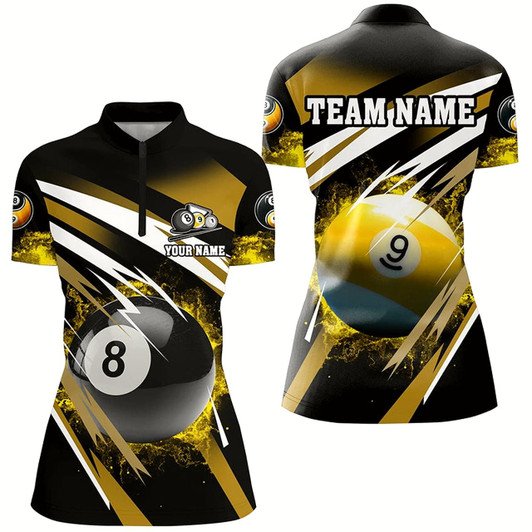 Goofygearprints Billiard 8 Ball & 9 Ball Fire Women Quarter-Zip Shirt Custom Billiard Jersey Attire