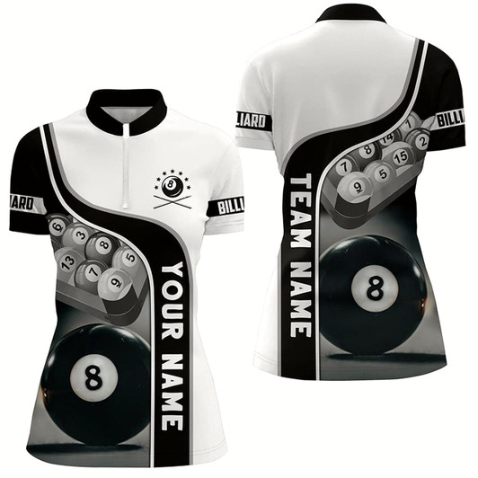 Goofygearprints Personalized 8 Ball Pool Billiard Balls 3D Quarter-Zip Shirts For Women, Custom Billiard Team Shirts
