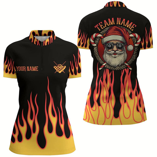 Goofygearprints Funny Christmas Santa With Flame Custom Billiard Quarter-Zip Shirts, Women Christmas Shirts