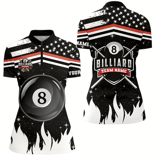 Goofygearprints Personalized 3D Billiard 8 Ball Pool Women Quarter-Zip Shirts Custom Us Flag Billiard Shirts
