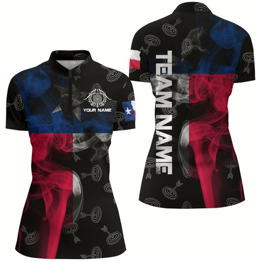 Goofygearprints Personalized Vintage Smoke Texas Flag Archery Quarter-Zip Shirts For Women, 3D Target Archery Jerseys