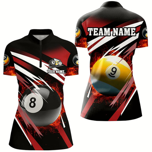 Goofygearprints Billiard 8 Ball & 9 Ball Fire Women Quarter-Zip Shirts Custom Billiard Jersey Attire