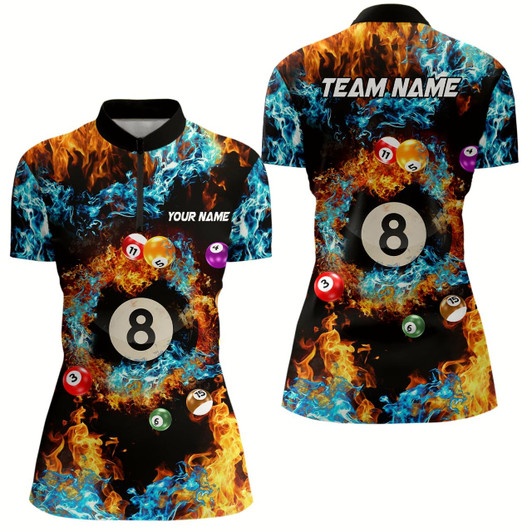 Goofygearprints Billiard Balls In Water Fire Custom 3D Quarter-Zip Shirts For Women, 8 Ball Pool Team Shirts Style 2