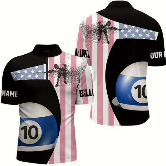 Goofygearprints Personalzied American Flag 10 Ball Billiard 3D Quarter-Zip Shirts For Women, 10 Ball Pool Jerseys Style 2