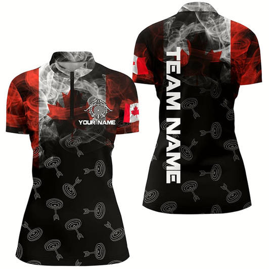 Goofygearprints Personalized Vintage Smoke Canadian Flag Archery Quarter-Zip Shirts For Women, Target Archery Jerseys Style 1