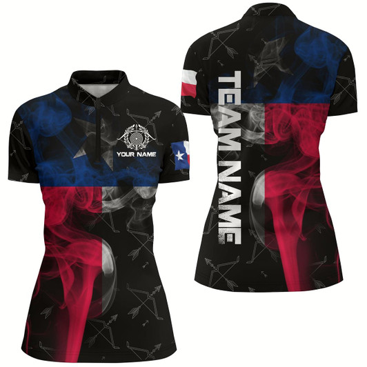 Goofygearprints Personalized Vintage Smoke Texas Flag Archery Quarter-Zip Shirts For Women Custom Bow Archery Jerseys Style 1