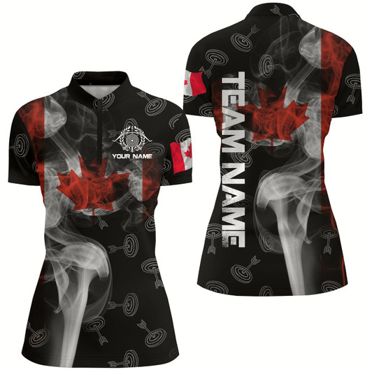 Goofygearprints Personalized Vintage Smoke Canadian Flag Archery Quarter-Zip Shirts For Women, Target Archery Jerseys Style 3