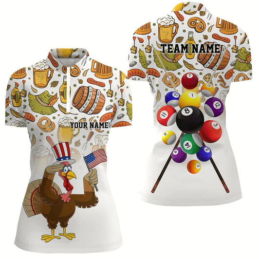 Goofygearprints Custom Thanksgiving Day Turkey Chicken Billiard Women Quarter-Zip Shirts, Thanksgiving Gifts Style 1