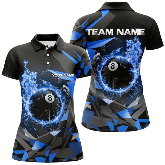 Goofygearprints Blue 8 Ball Pool Fire Break Glass Custom Billiard Shirts For Women Team League Billiard Jerseys