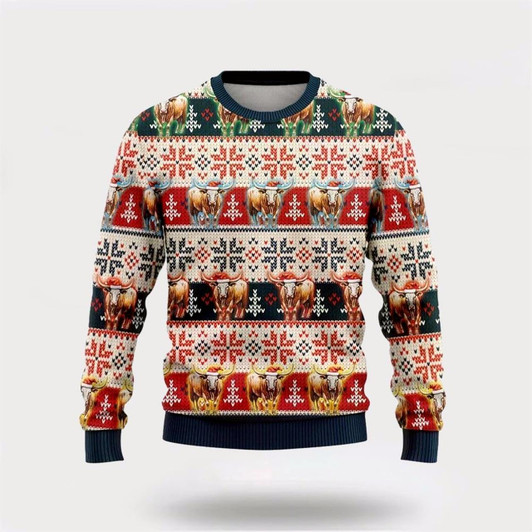 Goofygearprints Tx Longhorn Ugly Christmas Sweater, Farm Sweater, Christmas Gift, Best Winter Outfit Christmas