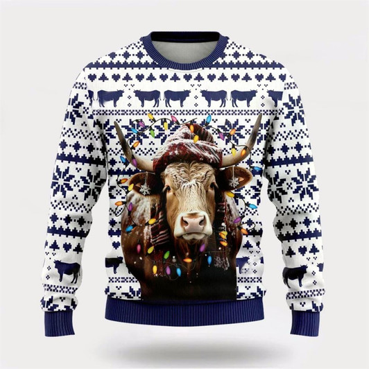 Goofygearprints Tx Longhorn Cows Ugly Christmas Sweater, Farm Sweater, Christmas Gift, Best Winter Outfit Christmas