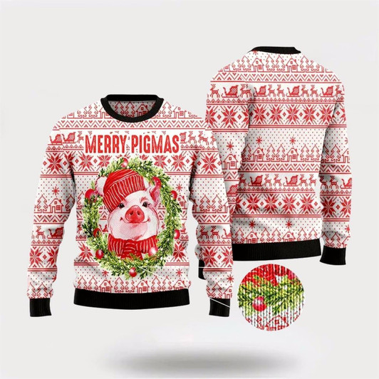 Goofygearprints Merry Pig Ugly Christmas Sweater, Farm Sweater, Christmas Gift, Best Winter Outfit Christmas