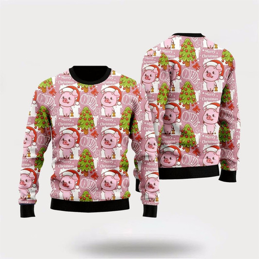 Goofygearprints Lovely Pig On Pink Ugly Christmas Sweater, Farm Sweater, Christmas Gift, Best Winter Outfit Christmas