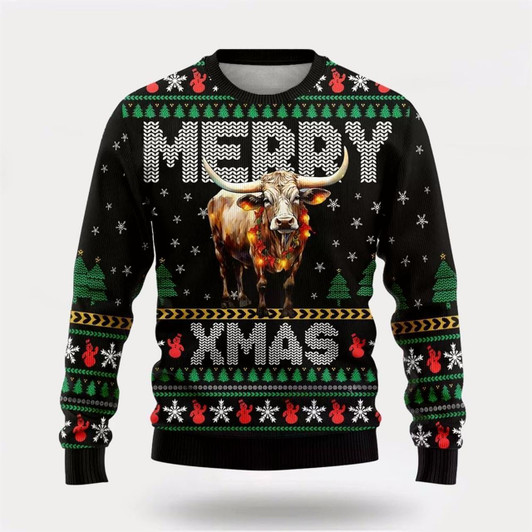 Goofygearprints Longhorn Ugly Christmas Sweater, Farm Sweater, Christmas Gift, Best Winter Outfit Christmas