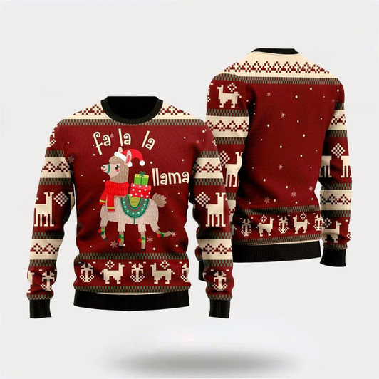 Goofygearprints Llama Lalala Chritmas Pattern Ugly Christmas Sweater, Farm Sweater, Christmas Gift, Best Winter Outfit Christmas