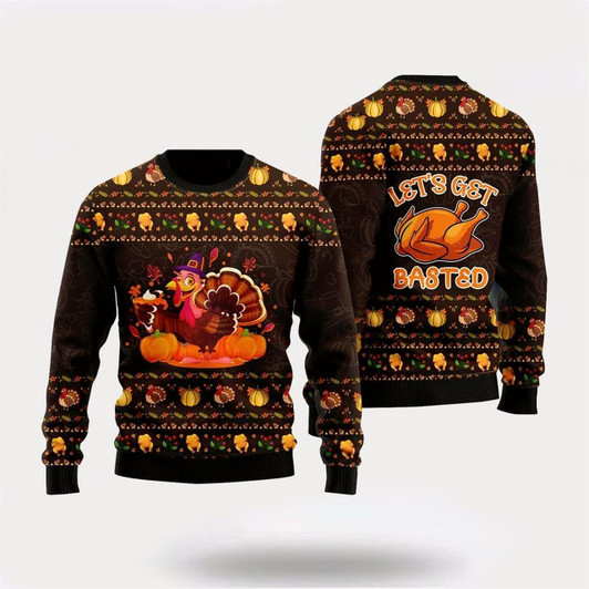 Goofygearprints Lets Get Basted Turkey Ugly Christmas Sweater, Farm Sweater, Christmas Gift, Best Winter Outfit Christmas
