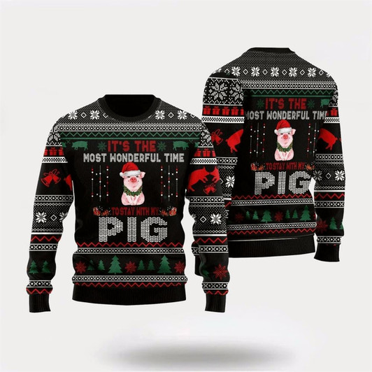 Goofygearprints It's Time To Stay With My Pig Ugly Christmas Sweater, Farm Sweater, Christmas Gift, Best Winter Outfit Christmas