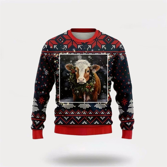Goofygearprints Hereford Cow Ugly Christmas Sweater, Farm Sweater, Christmas Gift, Best Winter Outfit Christmas