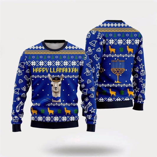 Goofygearprints Happy Llamakkah Ugly Christmas Sweater, Farm Sweater, Christmas Gift, Best Winter Outfit Christmas