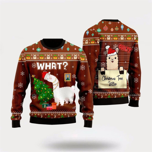 Goofygearprints Funny Llama Destroys Christmas Tree Ugly Christmas Sweater, Farm Sweater, Christmas Gift, Best Winter Outfit Christmas