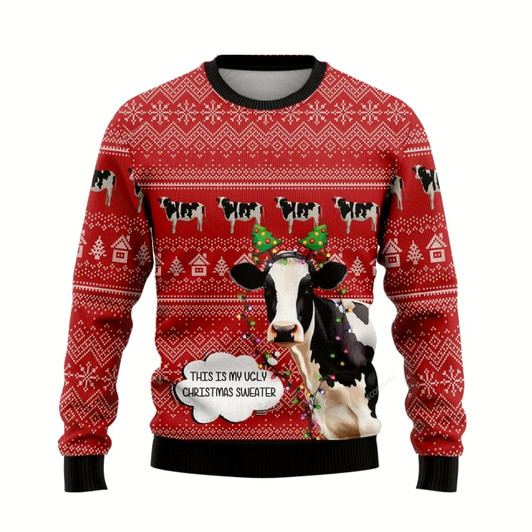 Goofygearprints Funny Dairy Cattle Ugly Christmas Sweater, Farm Sweater, Christmas Gift, Best Winter Outfit Christmas