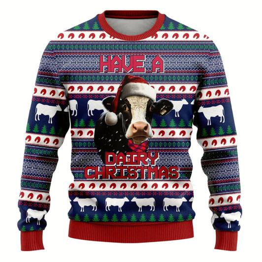 Goofygearprints Dairy Cow Merry Christmass Ugly Christmas Sweater, Farm Sweater, Christmas Gift, Best Winter Outfit Christmas