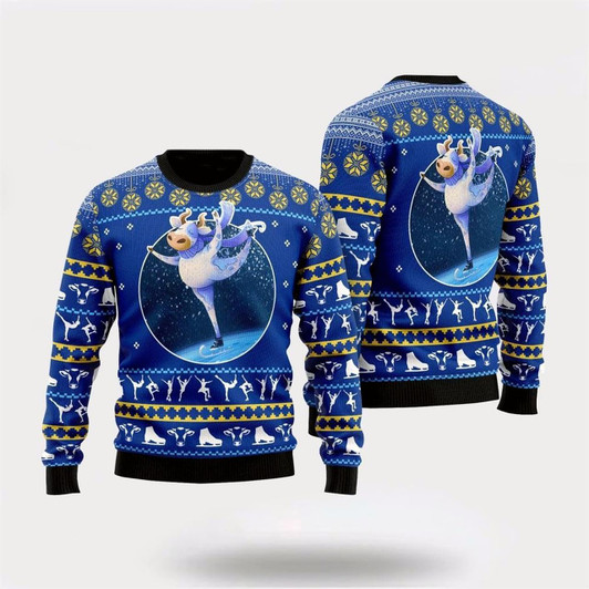 Goofygearprints Cows Ice Skating Ugly Christmas Sweater, Farm Sweater, Christmas Gift, Best Winter Outfit Christmas