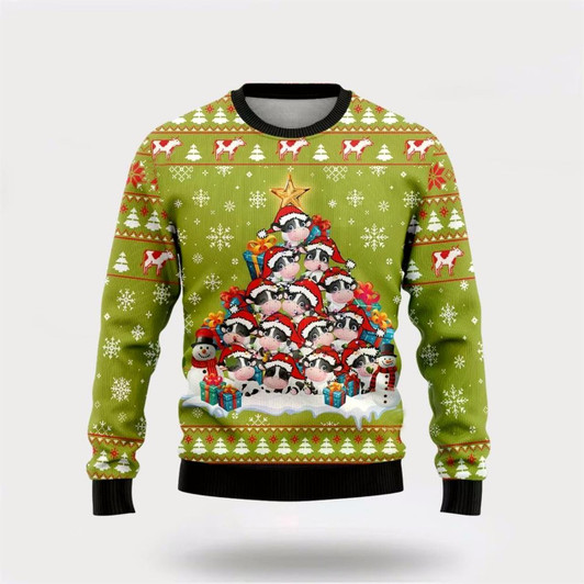 Goofygearprints Cow Christmas Tree Ugly Christmas Sweater, Farm Sweater, Christmas Gift, Best Winter Outfit Christmas