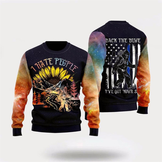 Goofygearprints Bigfoot Sunflower I Hate People Camping Ugly Christmas Sweater For Men, Best Gift For Christmas, Christmas Fashion Winter