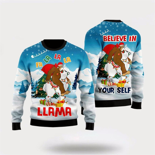 Goofygearprints Bigfoot Riding Llama Ugly Christmas Sweater For Men, Best Gift For Christmas, Christmas Fashion Winter