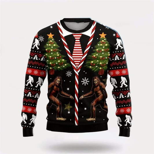 Goofygearprints Bigfoot Christmas Tree Ugly Christmas Sweater For Men, Best Gift For Christmas, Christmas Fashion Winter