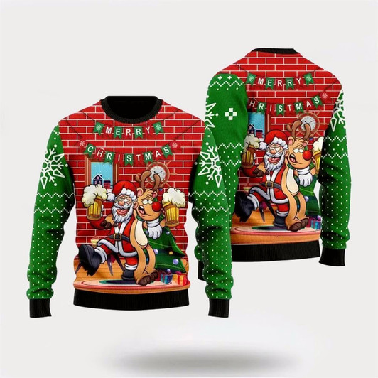 Goofygearprints Santa Claus Drunk Merry Xmas Funny Ugly Christmas Sweater For Men And Women, Best Gift For Christmas, The Beautiful Winter Christmas Outfit