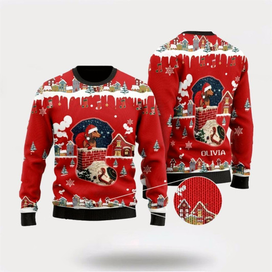Goofygearprints Funny Dachshund Santa Claus Christmas Ugly Christmas Sweater For Men And Women, Best Gift For Christmas, The Beautiful Winter Christmas Outfit